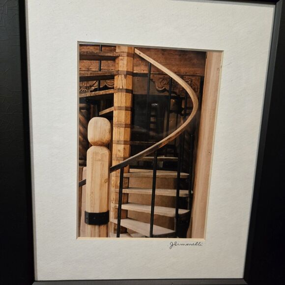 J Simonelli Signed Matted Framed Photo Spiral Staircase Architectura Vtg 80s 90s - Picture 1 of 4